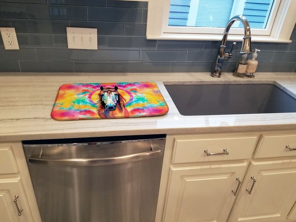 Hippie Animal Horse Dish Drying Mat Absorbent Dish Drying Mat Pad for Kitchen Counter Dish Drainer Mat for Countertop, 14 x 21", Multicolor