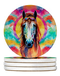 Hippie Animal Horse Large Sandstone Coasters Pack of 4 Absorbent Round Coasters Decor Gifts for Men or Women, 4 in, Multicolor