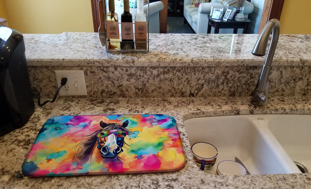 Hippie Animal Horse Dish Drying Mat Absorbent Dish Drying Mat Pad for Kitchen Counter Dish Drainer Mat for Countertop, 14 x 21", Multicolor