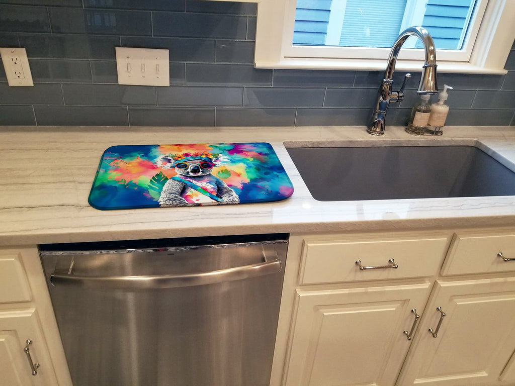 Hippie Animal Koala Dish Drying Mat Absorbent Dish Drying Mat Pad for Kitchen Counter Dish Drainer Mat for Countertop, 14 x 21", Multicolor