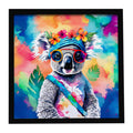 Hippie Animal Koala Framed Metal Print Bathroom, Kitchen, Office, Home Decor Wall Art Ready to Hang, Square, 8X8