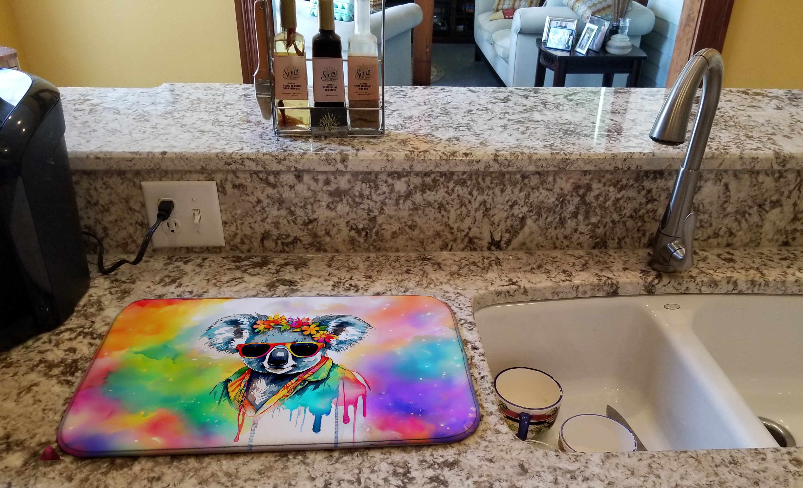 Hippie Animal Koala Dish Drying Mat Absorbent Dish Drying Mat Pad for Kitchen Counter Dish Drainer Mat for Countertop, 14 x 21", Multicolor