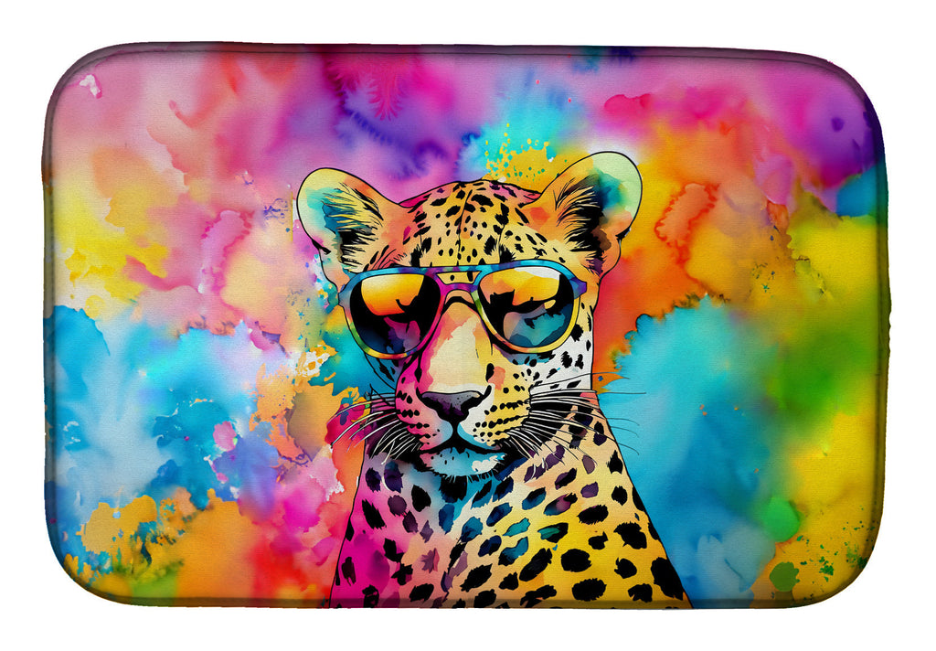 Hippie Animal Leopard Dish Drying Mat Absorbent Dish Drying Mat Pad for Kitchen Counter Dish Drainer Mat for Countertop, 14 x 21", Multicolor