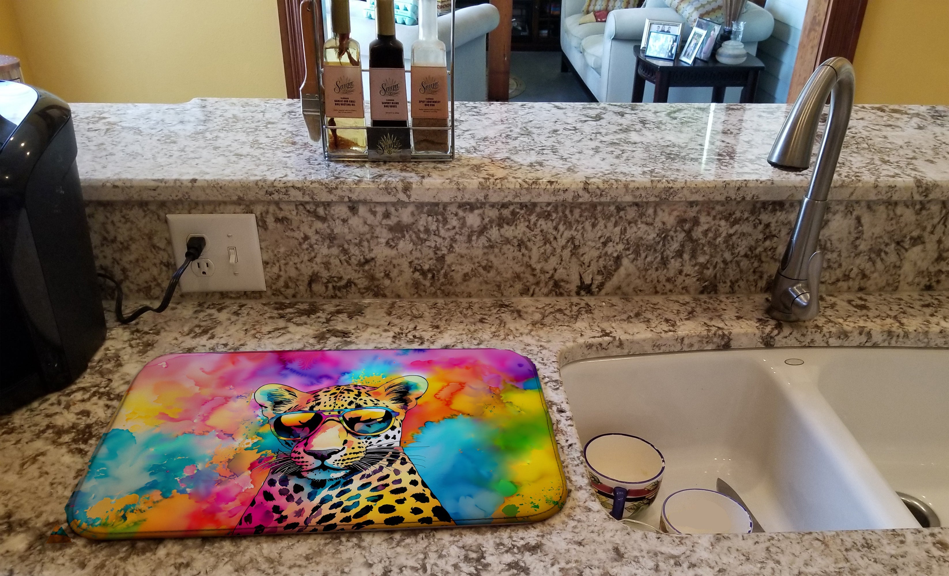 Hippie Animal Leopard Dish Drying Mat Absorbent Dish Drying Mat Pad for Kitchen Counter Dish Drainer Mat for Countertop, 14 x 21", Multicolor