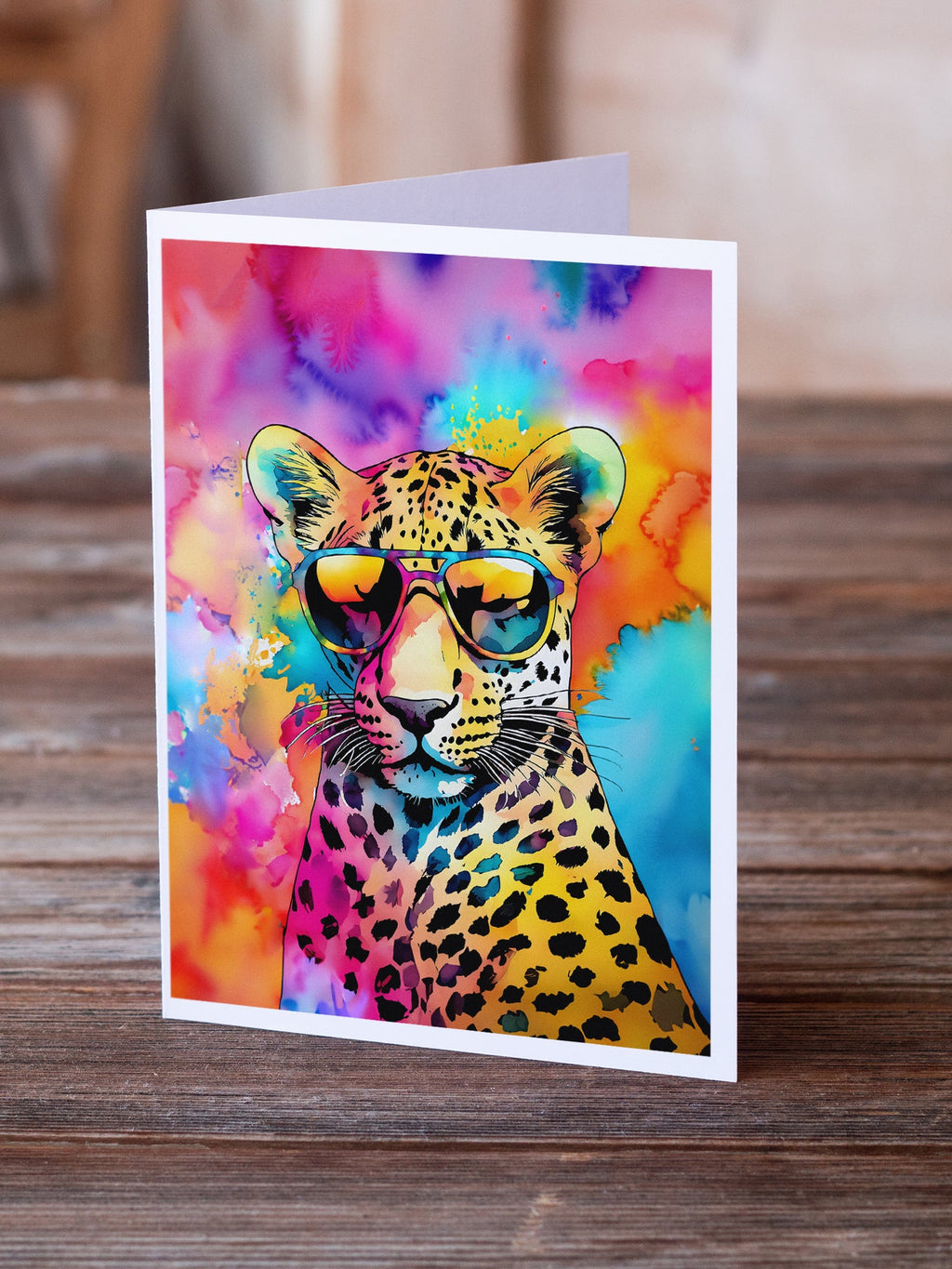 Hippie Animal Leopard Greeting Cards Pack of 8 Blank Cards with Envelopes Whimsical A7 Size 5x7