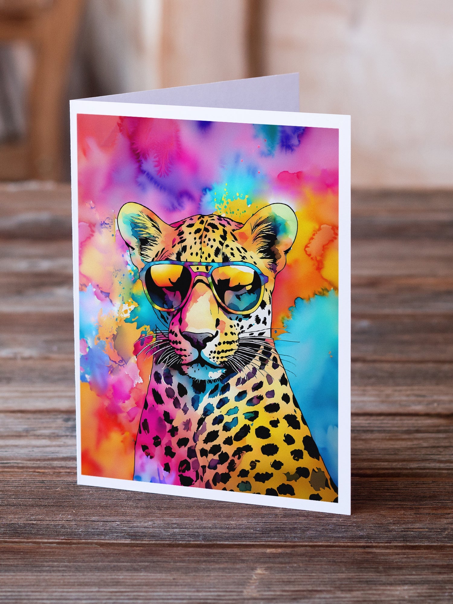 Hippie Animal Leopard Greeting Cards Pack of 8 Blank Cards with Envelopes Whimsical A7 Size 5x7