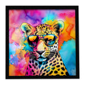 Hippie Animal Leopard Framed Metal Print Bathroom, Kitchen, Office, Home Decor Wall Art Ready to Hang, Square, 8X8
