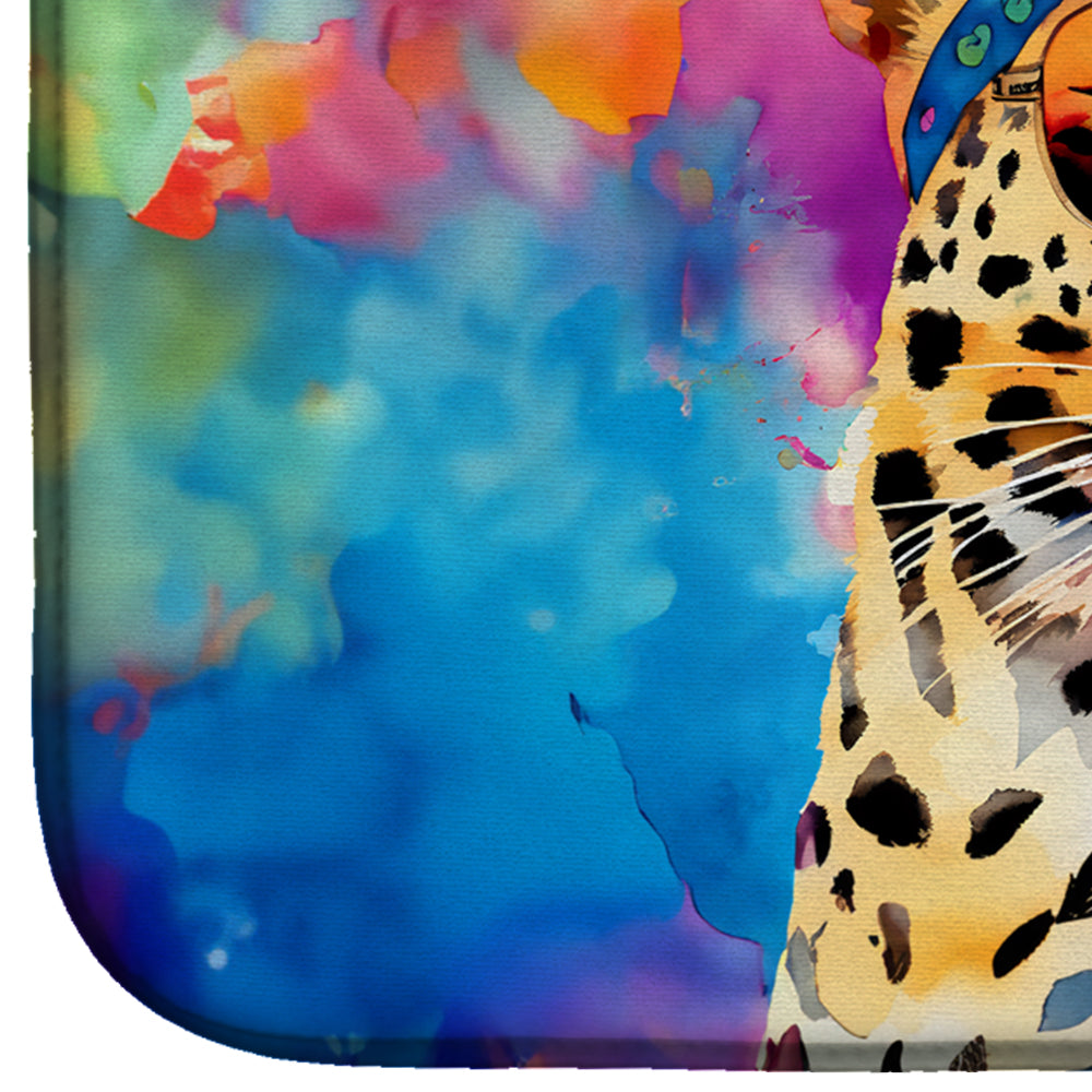 Hippie Animal Leopard Dish Drying Mat Absorbent Dish Drying Mat Pad for Kitchen Counter Dish Drainer Mat for Countertop, 14 x 21", Multicolor