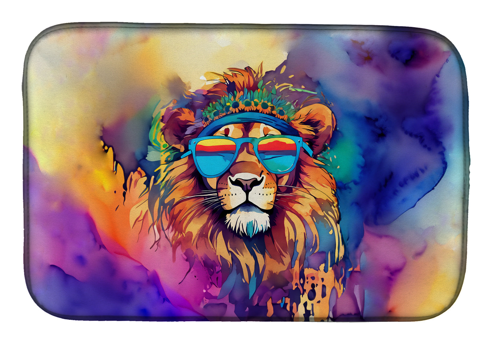 Hippie Animal Lion Dish Drying Mat Absorbent Dish Drying Mat Pad for Kitchen Counter Dish Drainer Mat for Countertop, 14 x 21", Multicolor