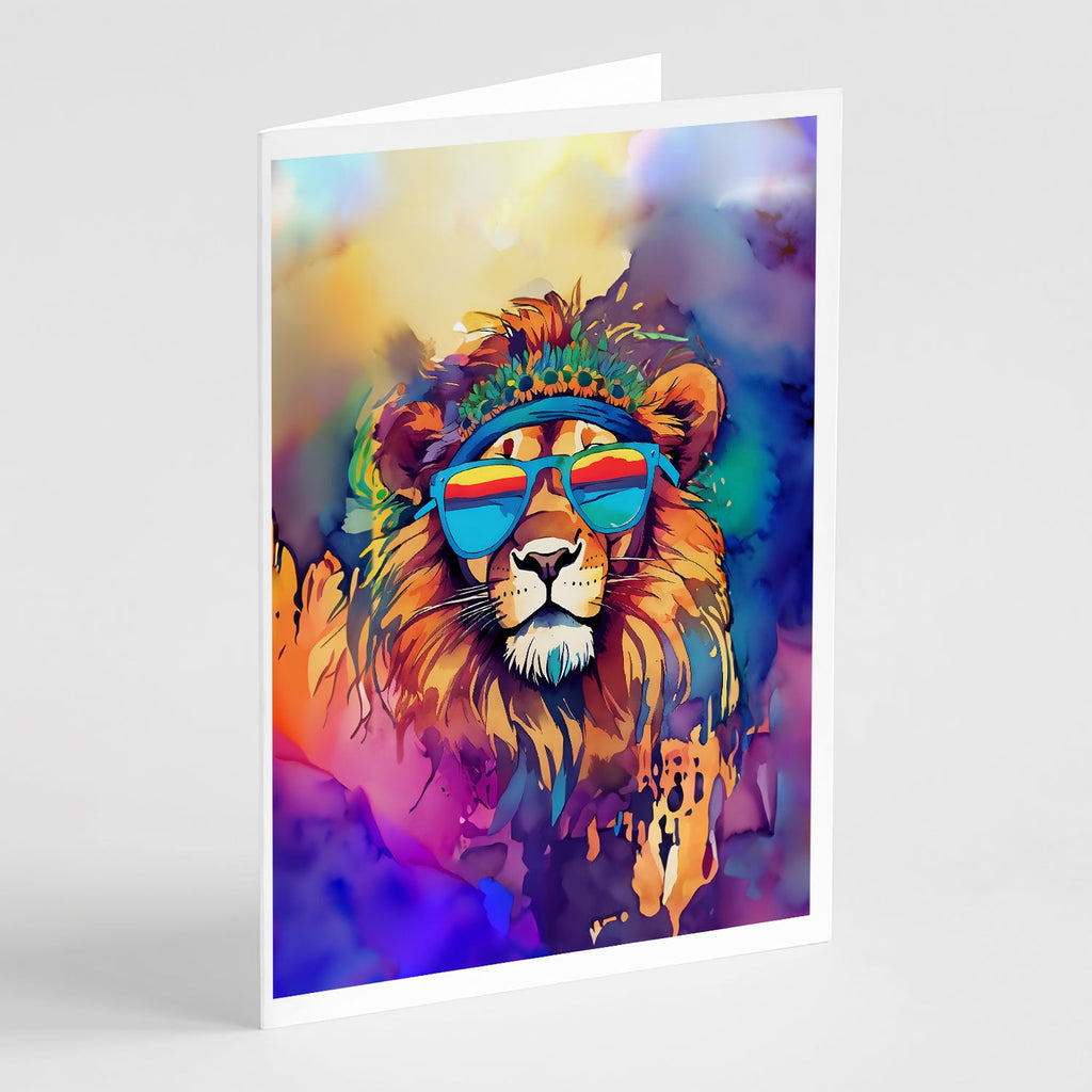 Hippie Animal Lion Greeting Cards Pack of 8 Blank Cards with Envelopes Whimsical A7 Size 5x7