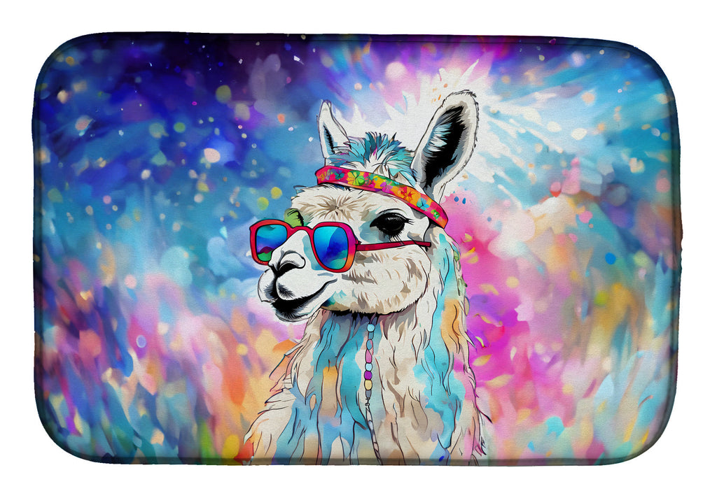 Hippie Animal Llama Dish Drying Mat Absorbent Dish Drying Mat Pad for Kitchen Counter Dish Drainer Mat for Countertop, 14 x 21", Multicolor