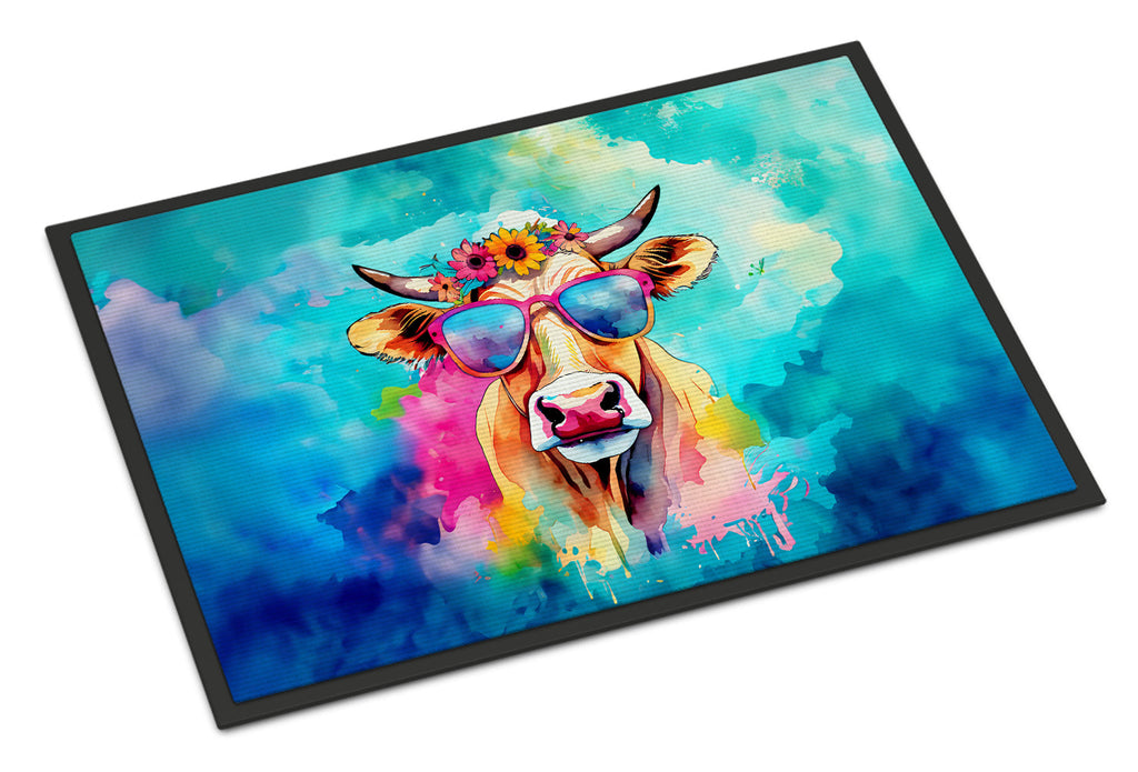 Hippie Animal Malvi Cow Doormat Indoor Outdoor 24H X 36W Front Door Mat Rugs for Entryway, Non Slip Washable Low Pile,