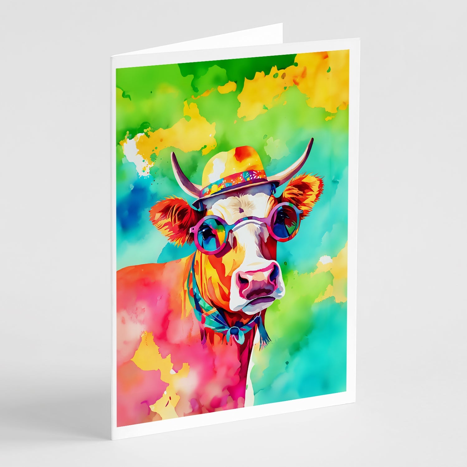 Hippie Animal Malvi Cow Greeting Cards Pack of 8 Blank Cards with Envelopes Whimsical A7 Size 5x7