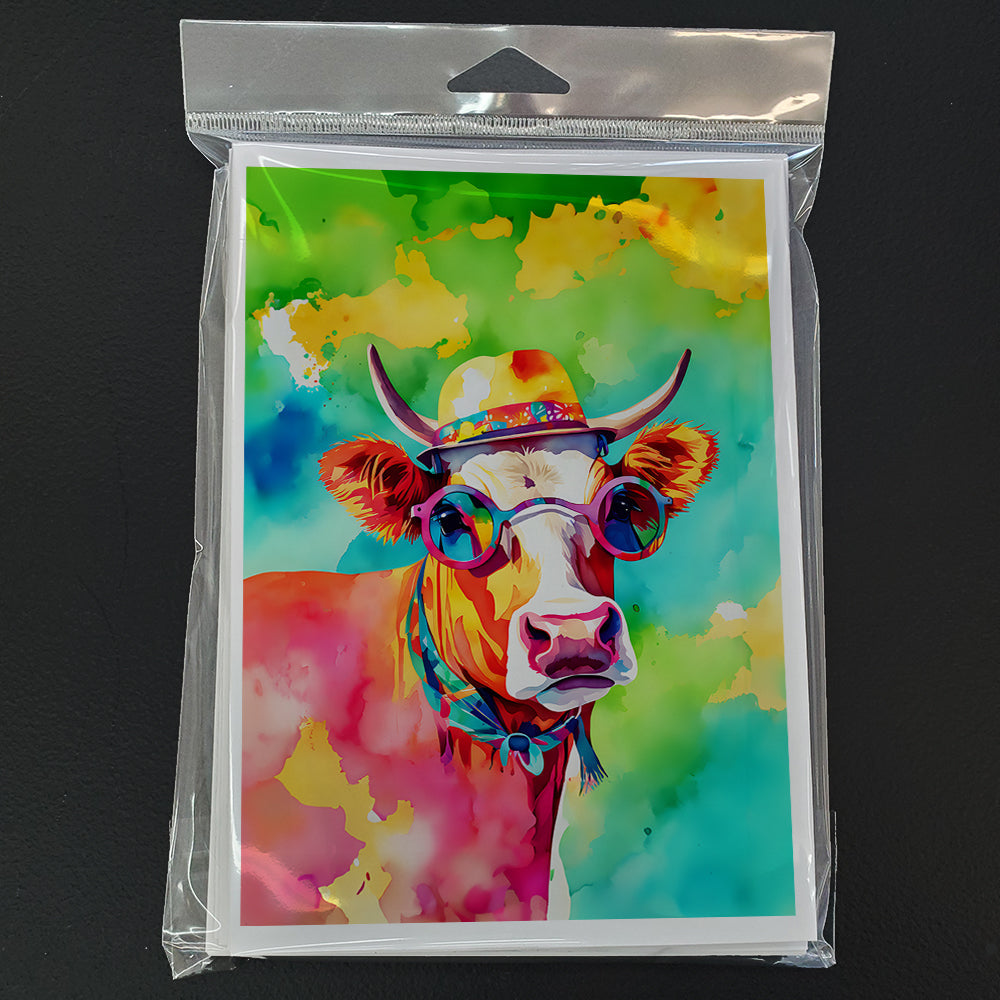 Hippie Animal Malvi Cow Greeting Cards Pack of 8 Blank Cards with Envelopes Whimsical A7 Size 5x7