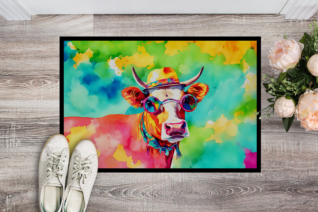 Hippie Animal Malvi Cow Doormat Indoor Outdoor 18H X 27W Front Door Mat Rugs for Entryway, Non Slip Washable