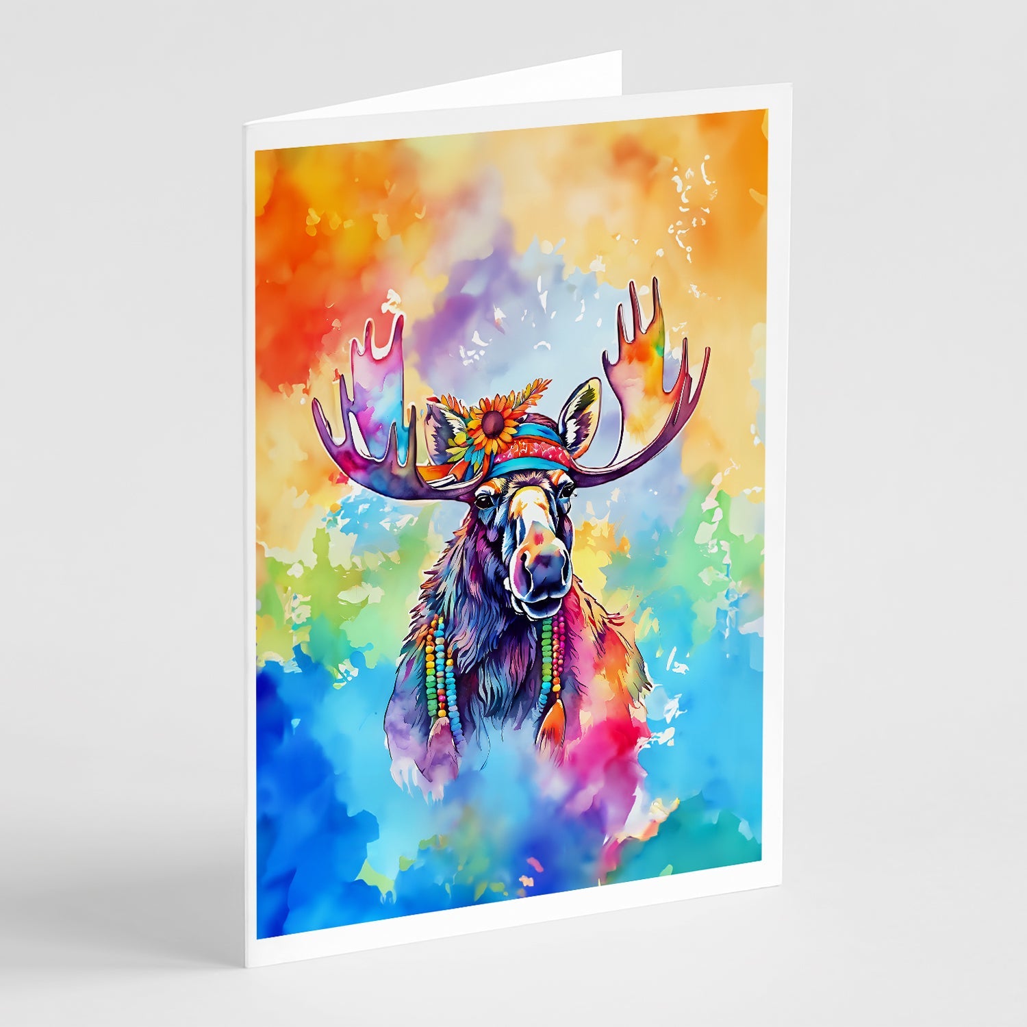 Hippie Animal Moose Greeting Cards Pack of 8 Blank Cards with Envelopes Whimsical A7 Size 5x7
