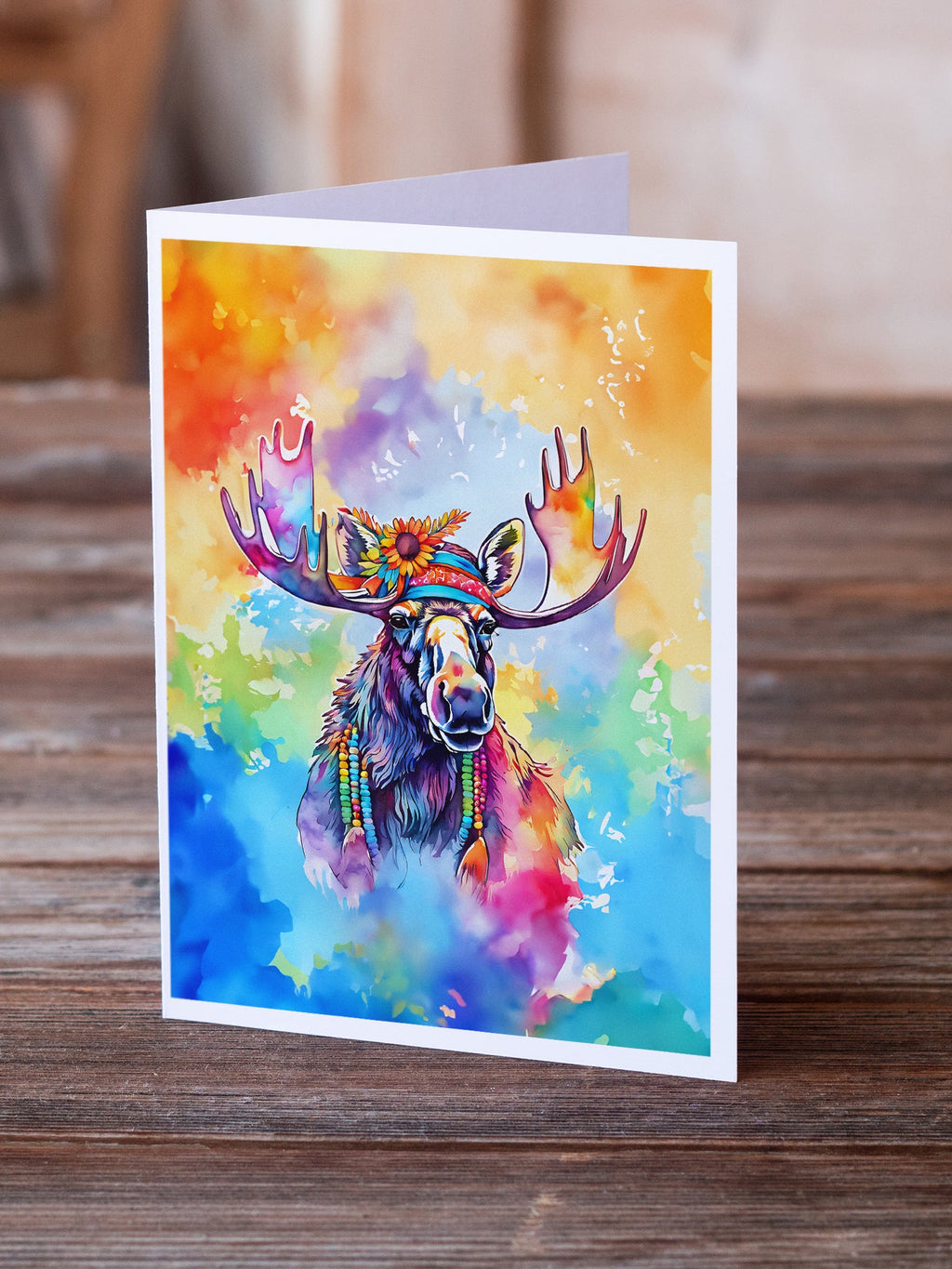 Hippie Animal Moose Greeting Cards Pack of 8 Blank Cards with Envelopes Whimsical A7 Size 5x7