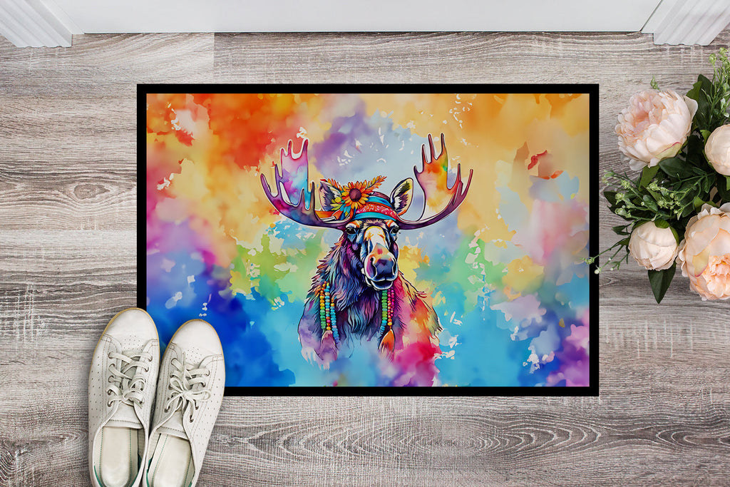 Hippie Animal Moose Doormat Indoor Outdoor 24H X 36W Front Door Mat Rugs for Entryway, Non Slip Washable Low Pile,