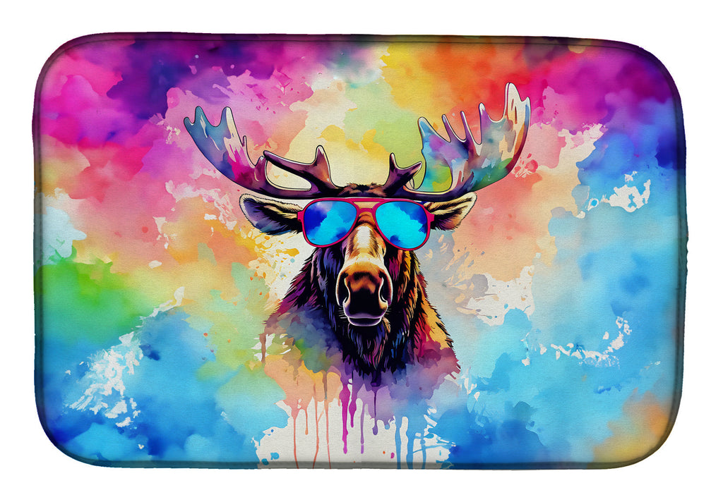 Hippie Animal Moose Dish Drying Mat Absorbent Dish Drying Mat Pad for Kitchen Counter Dish Drainer Mat for Countertop, 14 x 21", Multicolor