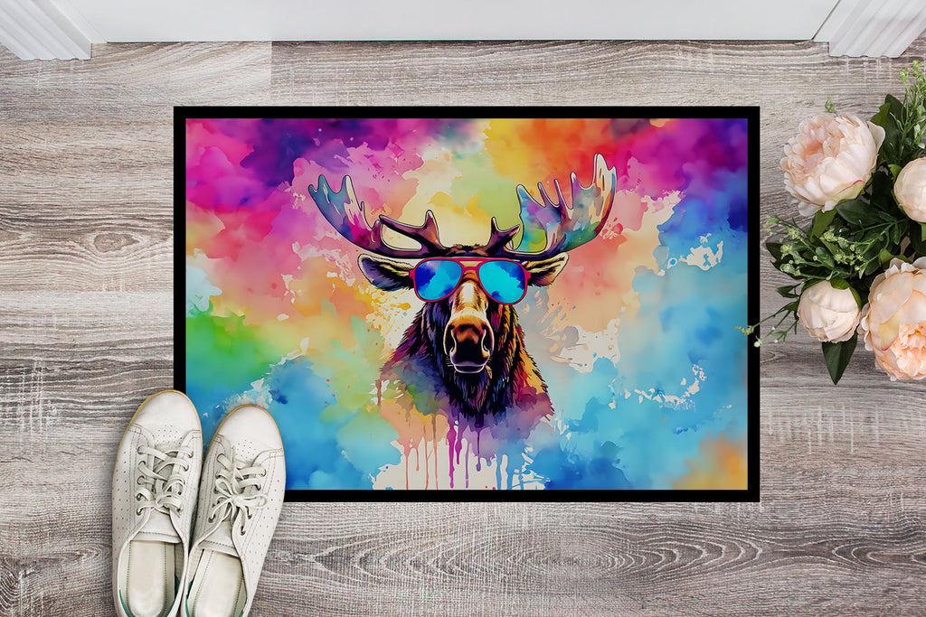Hippie Animal Moose Doormat Indoor Outdoor 24H X 36W Front Door Mat Rugs for Entryway, Non Slip Washable Low Pile,