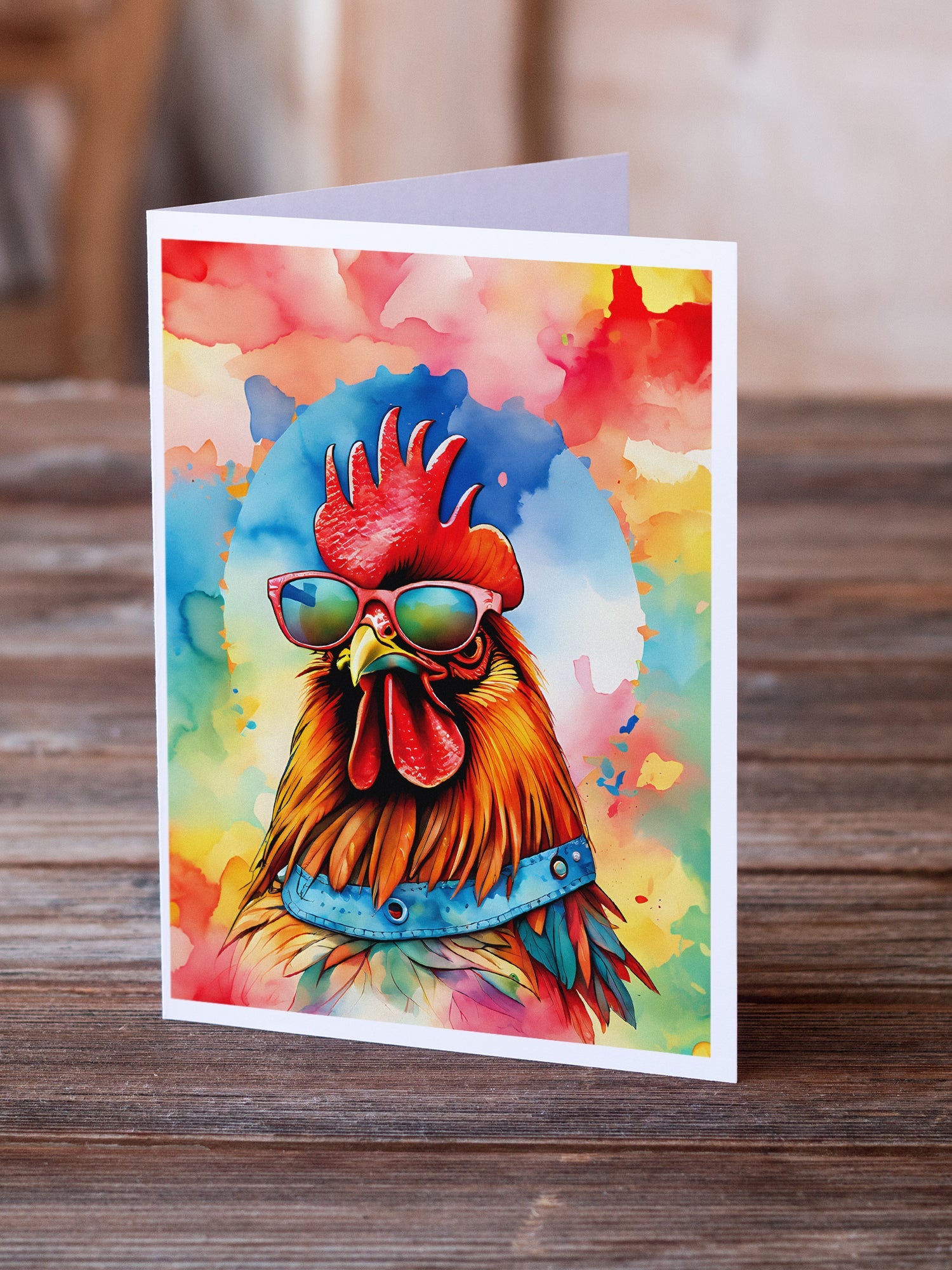 Hippie Animal Red Rooster Greeting Cards Pack of 8 Blank Cards with Envelopes Whimsical A7 Size 5x7