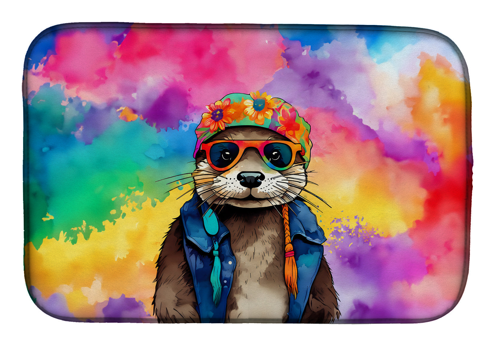 Hippie Animal Otter Dish Drying Mat Absorbent Dish Drying Mat Pad for Kitchen Counter Dish Drainer Mat for Countertop, 14 x 21", Multicolor