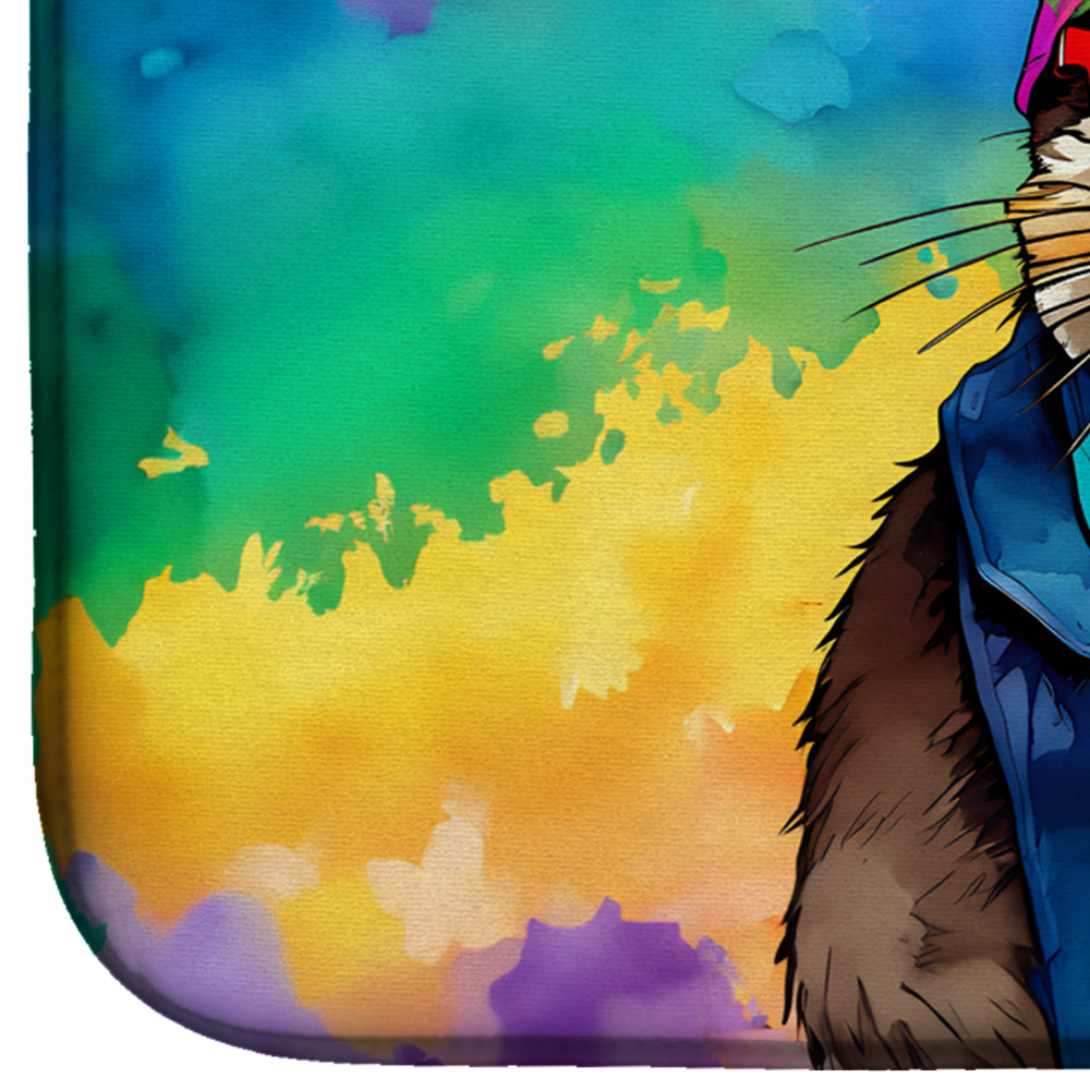Hippie Animal Otter Dish Drying Mat Absorbent Dish Drying Mat Pad for Kitchen Counter Dish Drainer Mat for Countertop, 14 x 21", Multicolor