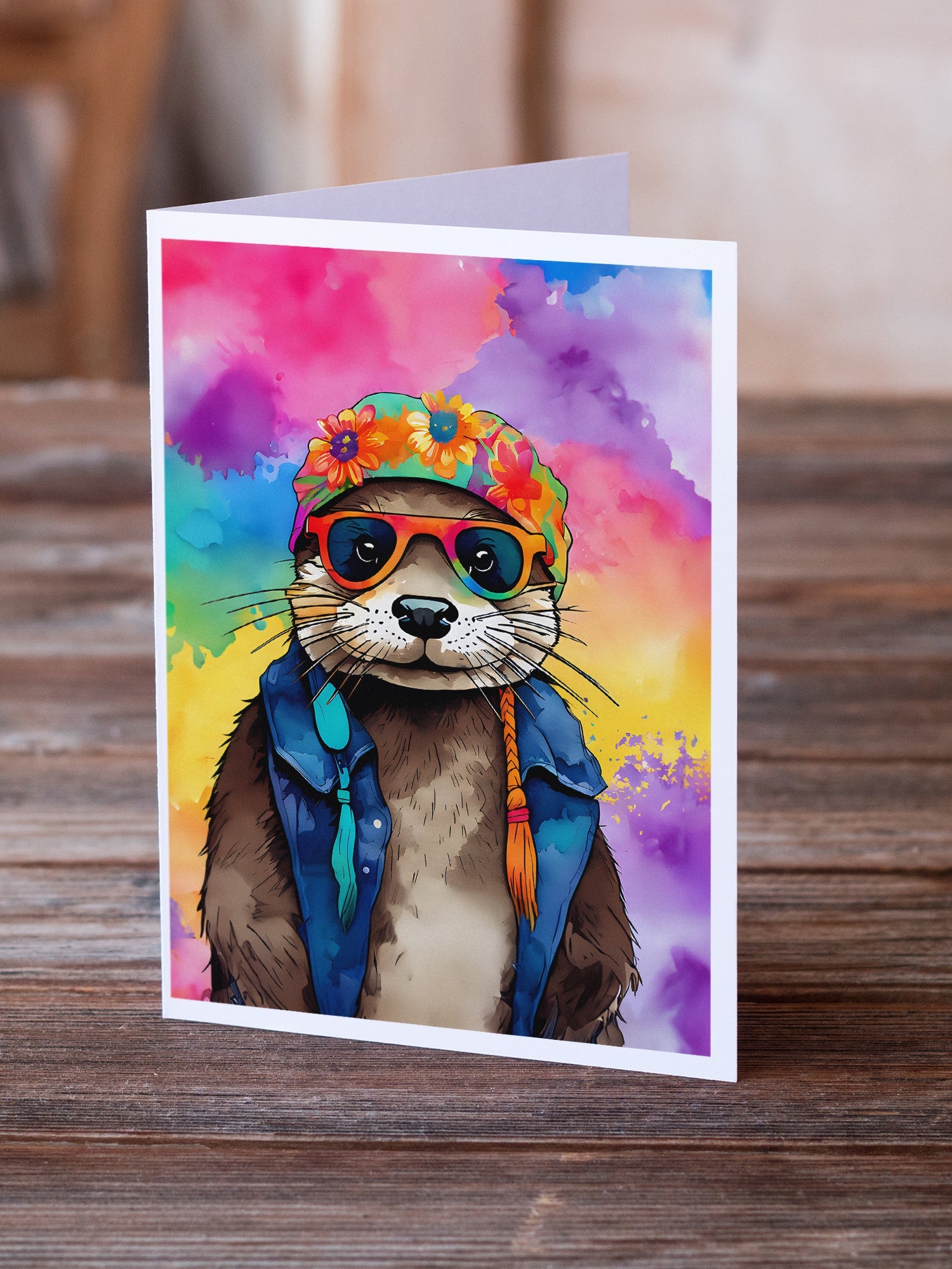 Hippie Animal Otter Greeting Cards Pack of 8 Blank Cards with Envelopes Whimsical A7 Size 5x7