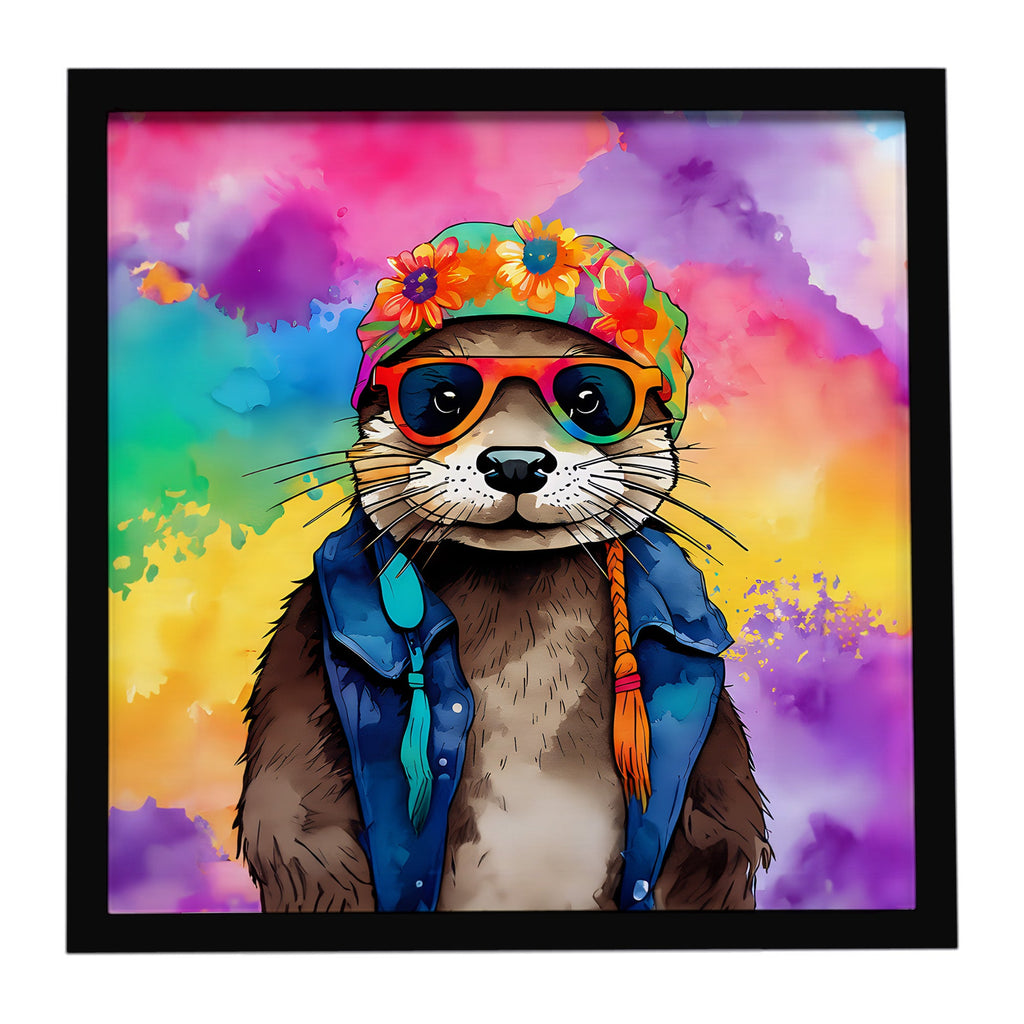 Hippie Animal Otter Framed Metal Print Bathroom, Kitchen, Office, Home Decor Wall Art Ready to Hang, Square, 8X8