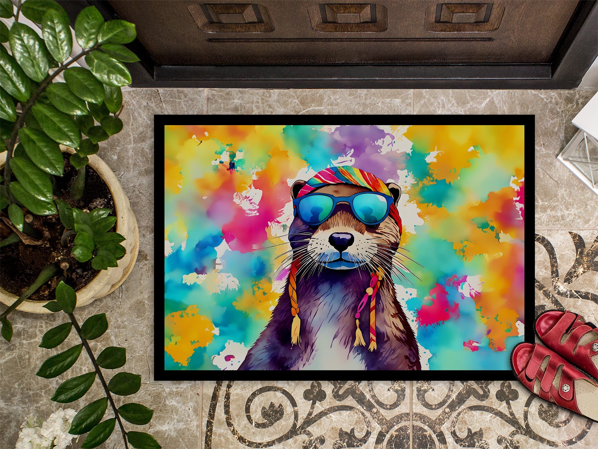 Hippie Animal Otter Doormat Indoor Outdoor 24H X 36W Front Door Mat Rugs for Entryway, Non Slip Washable Low Pile,