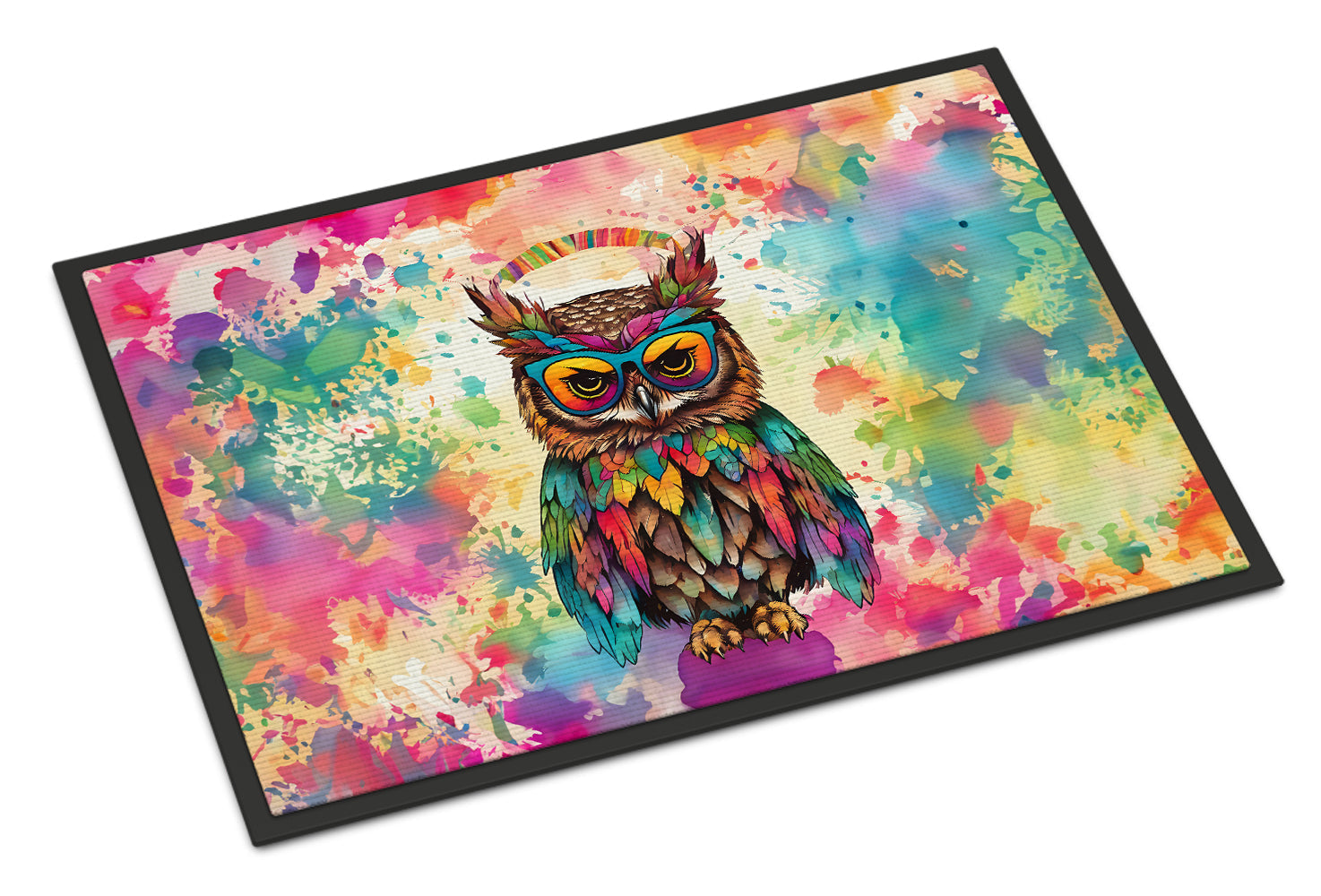 Hippie Animal Owl Doormat Indoor Outdoor 18H X 27W Front Door Mat Rugs for Entryway, Non Slip Washable