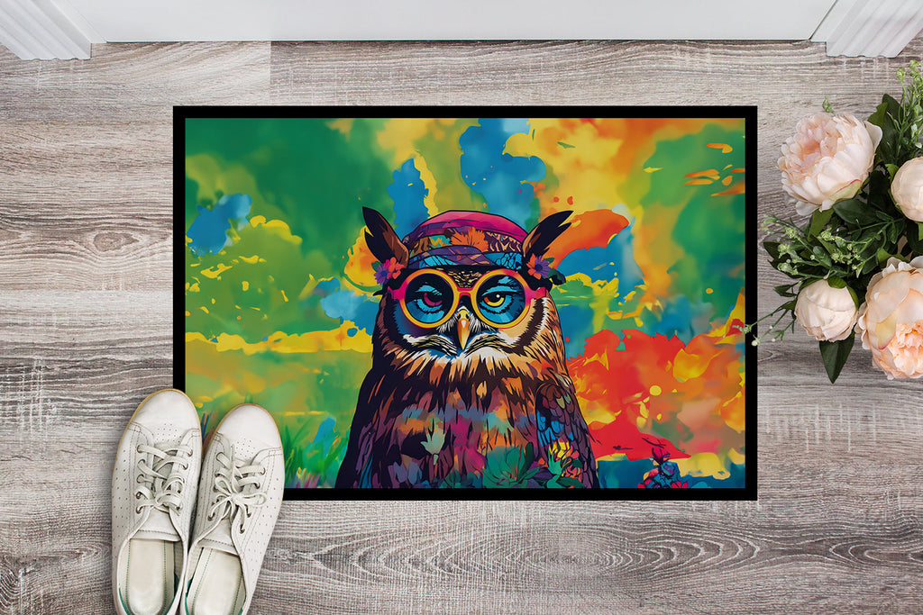 Hippie Animal Owl Doormat Indoor Outdoor 24H X 36W Front Door Mat Rugs for Entryway, Non Slip Washable Low Pile,