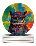 Hippie Animal Owl Large Sandstone Coasters Pack of 4 Absorbent Round Coasters Decor Gifts for Men or Women, 4 in, Multicolor