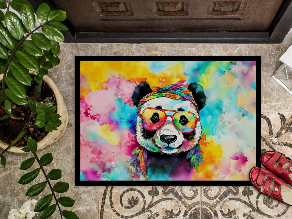 Hippie Animal Panda Doormat Indoor Outdoor 18H X 27W Front Door Mat Rugs for Entryway, Non Slip Washable