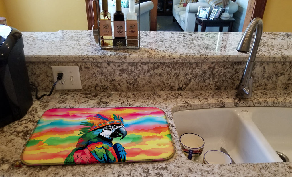 Hippie Animal Parrot Dish Drying Mat Absorbent Dish Drying Mat Pad for Kitchen Counter Dish Drainer Mat for Countertop, 14 x 21", Multicolor