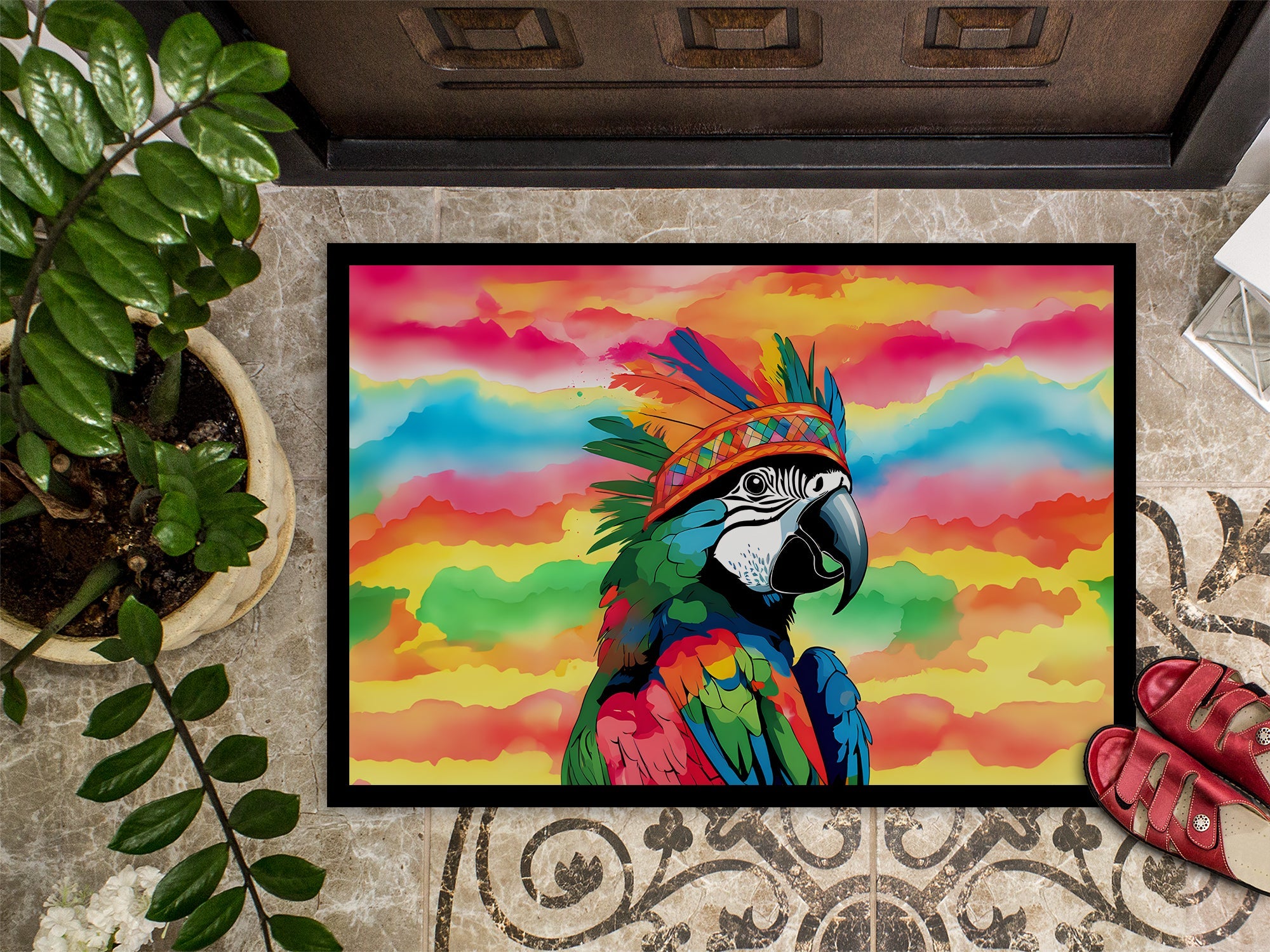 Hippie Animal Parrot Doormat Indoor Outdoor 24H X 36W Front Door Mat Rugs for Entryway, Non Slip Washable Low Pile,