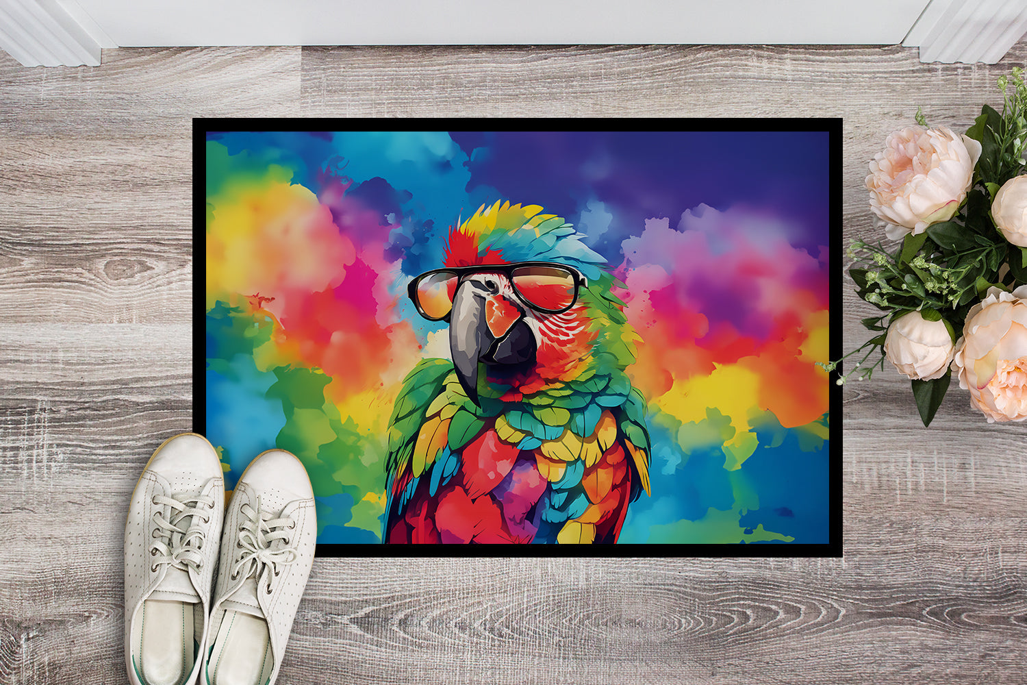 Hippie Animal Parrot Doormat Indoor Outdoor 24H X 36W Front Door Mat Rugs for Entryway, Non Slip Washable Low Pile,