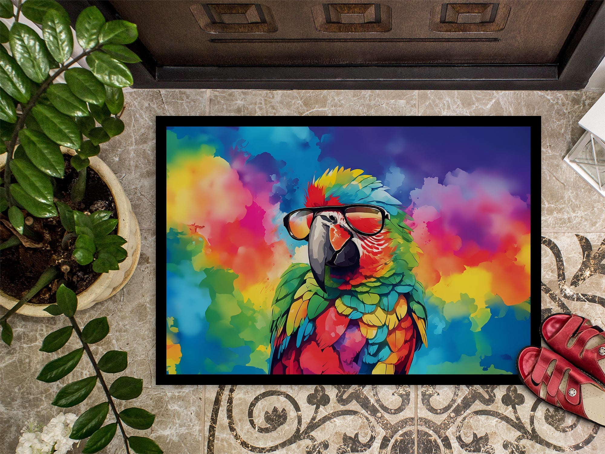 Hippie Animal Parrot Doormat Indoor Outdoor 24H X 36W Front Door Mat Rugs for Entryway, Non Slip Washable Low Pile,