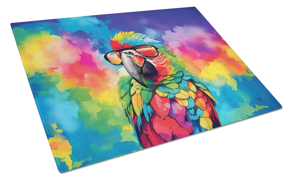 Hippie Animal Parrot Cutting Board Tempered Glass Kitchen Cutting Surface, Heat Resistant Chopping, Non-Slip Feet, Food Prep & Serving