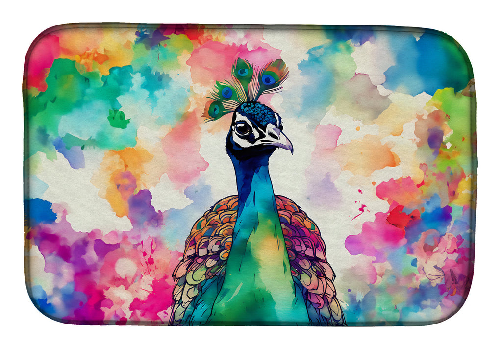 Hippie Animal Peacock Dish Drying Mat Absorbent Dish Drying Mat Pad for Kitchen Counter Dish Drainer Mat for Countertop, 14 x 21", Multicolor