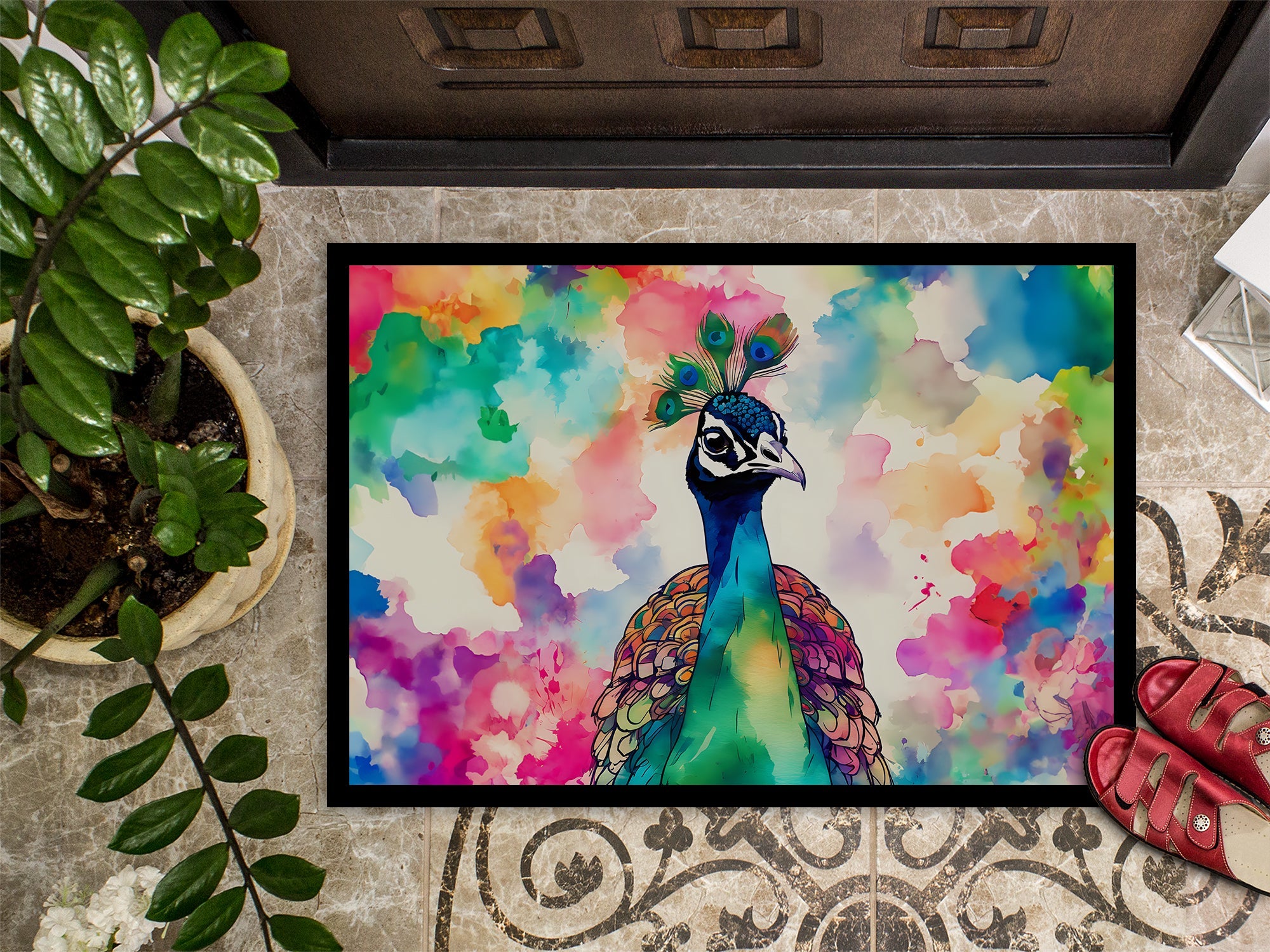 Hippie Animal Peacock Doormat Indoor Outdoor 24H X 36W Front Door Mat Rugs for Entryway, Non Slip Washable Low Pile,