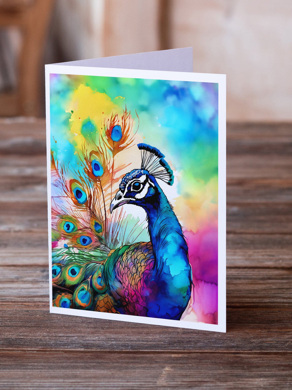 Hippie Animal Peacock Greeting Cards Pack of 8 Blank Cards with Envelopes Whimsical A7 Size 5x7