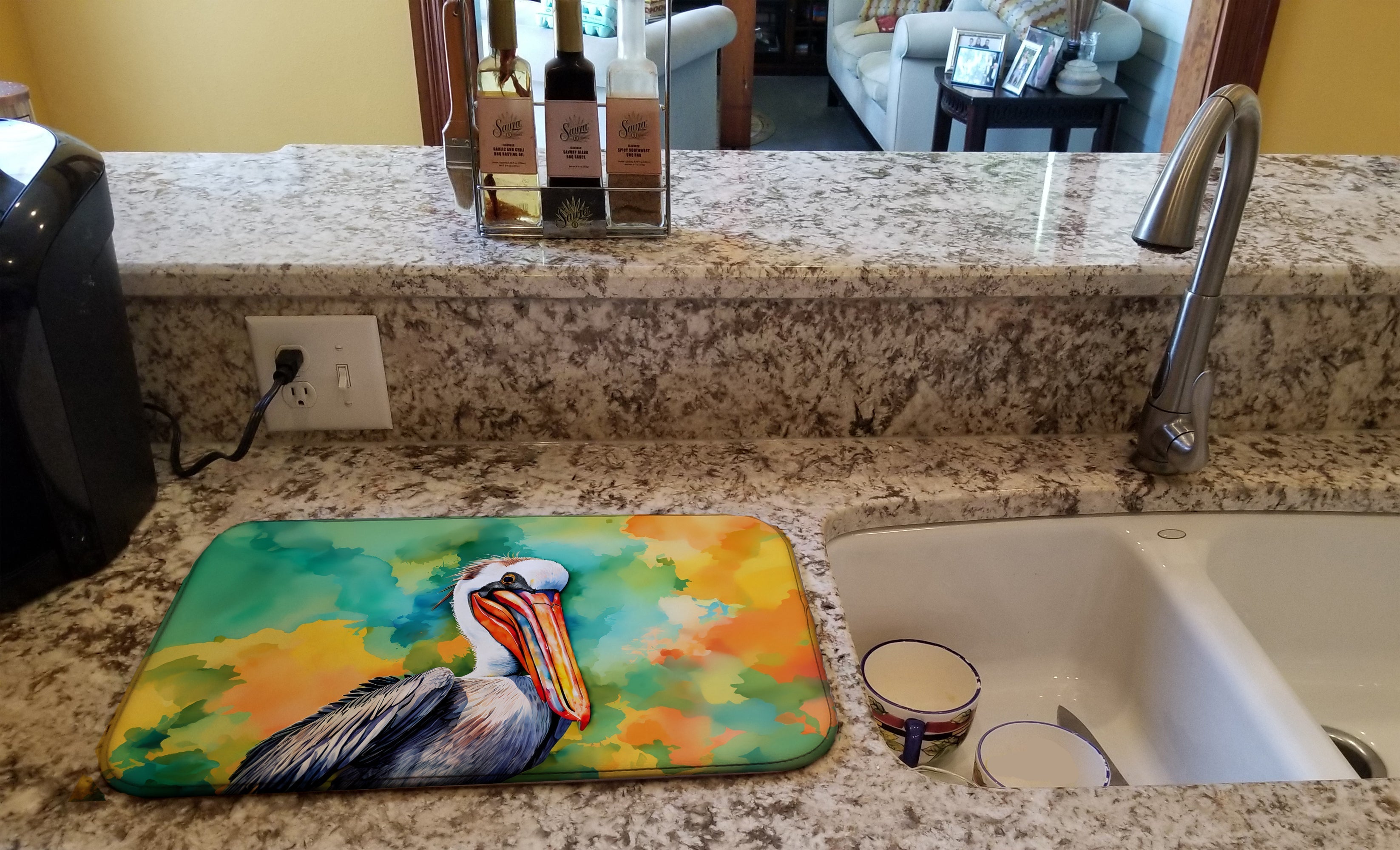 Hippie Animal Pelican Dish Drying Mat Absorbent Dish Drying Mat Pad for Kitchen Counter Dish Drainer Mat for Countertop, 14 x 21", Multicolor