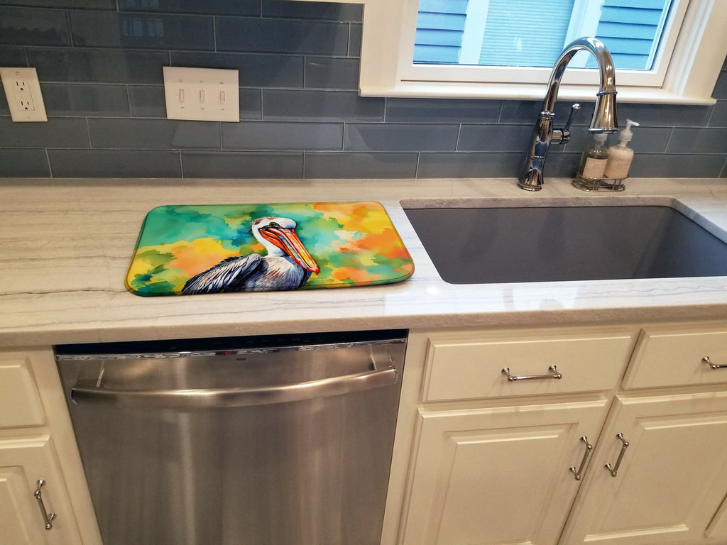 Hippie Animal Pelican Dish Drying Mat Absorbent Dish Drying Mat Pad for Kitchen Counter Dish Drainer Mat for Countertop, 14 x 21", Multicolor