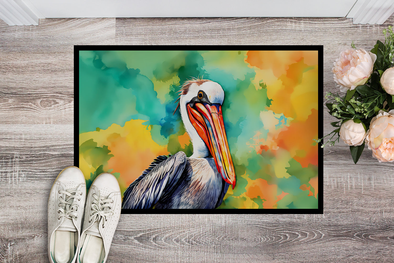 Hippie Animal Pelican Doormat Indoor Outdoor 24H X 36W Front Door Mat Rugs for Entryway, Non Slip Washable Low Pile,