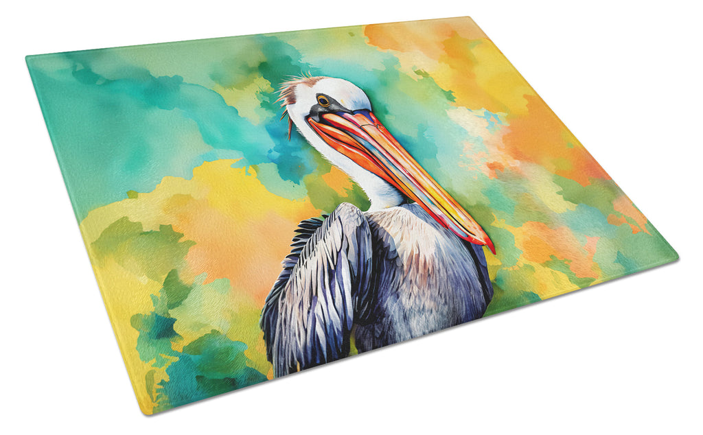 Hippie Animal Pelican Cutting Board Tempered Glass Kitchen Cutting Surface, Heat Resistant Chopping, Non-Slip Feet, Food Prep & Serving
