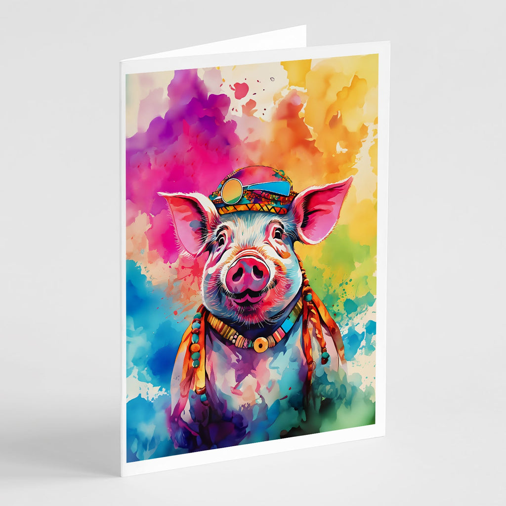 Hippie Animal Pig Greeting Cards Pack of 8 Blank Cards with Envelopes Whimsical A7 Size 5x7