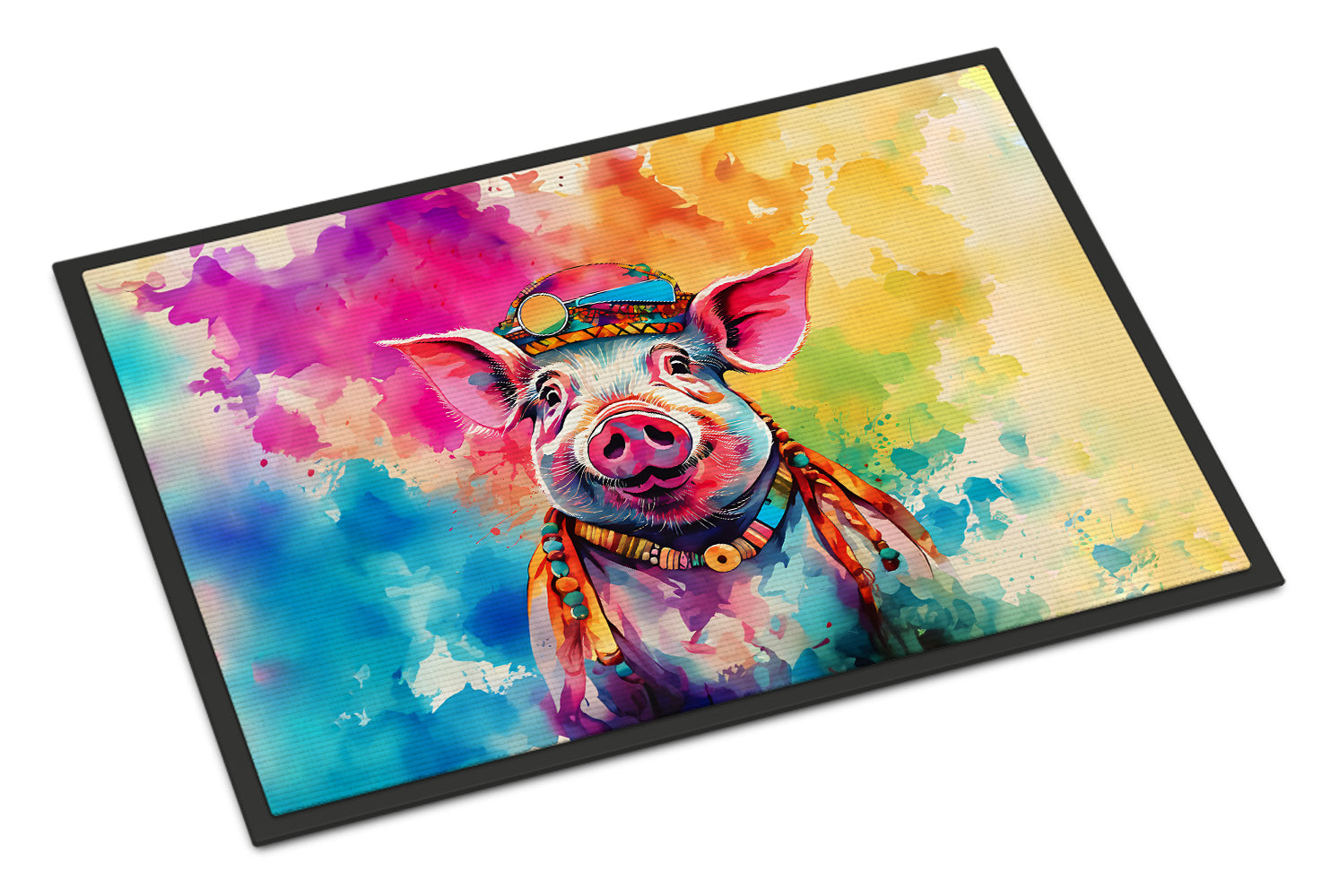 Hippie Animal Pig Doormat Indoor Outdoor 18H X 27W Front Door Mat Rugs for Entryway, Non Slip Washable