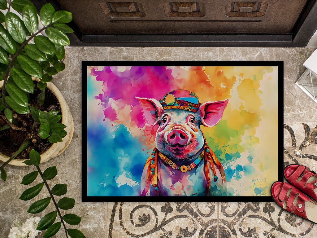 Hippie Animal Pig Doormat Indoor Outdoor 18H X 27W Front Door Mat Rugs for Entryway, Non Slip Washable