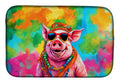 Hippie Animal Pig Dish Drying Mat Absorbent Dish Drying Mat Pad for Kitchen Counter Dish Drainer Mat for Countertop, 14 x 21", Multicolor